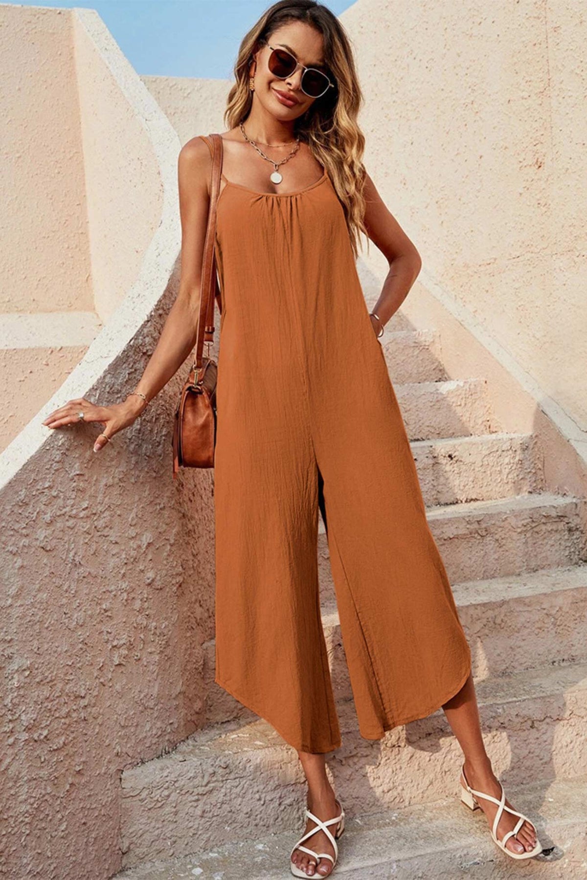 Color Sleeveless Loose Jumpsuits