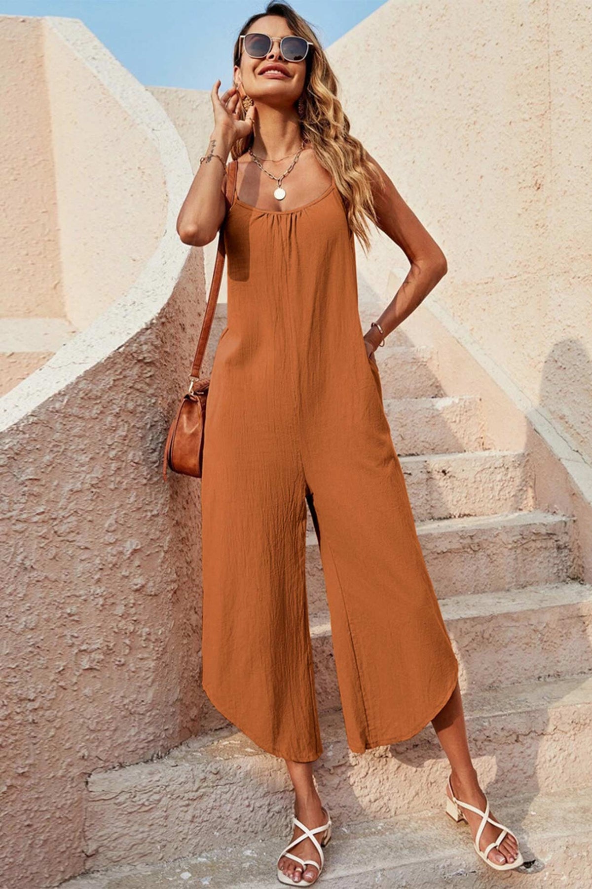 Color Sleeveless Loose Jumpsuits