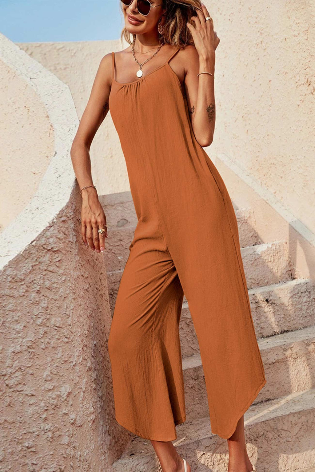 Color Sleeveless Loose Jumpsuits