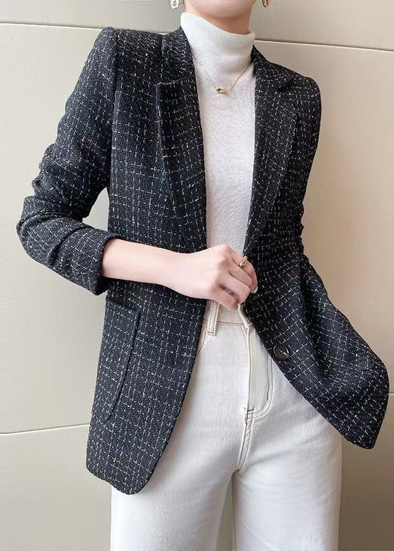 Italian Black Plaid Cotton Formal Coats Spring Yj051