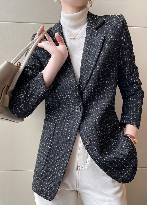 Italian Black Plaid Cotton Formal Coats Spring Yj051