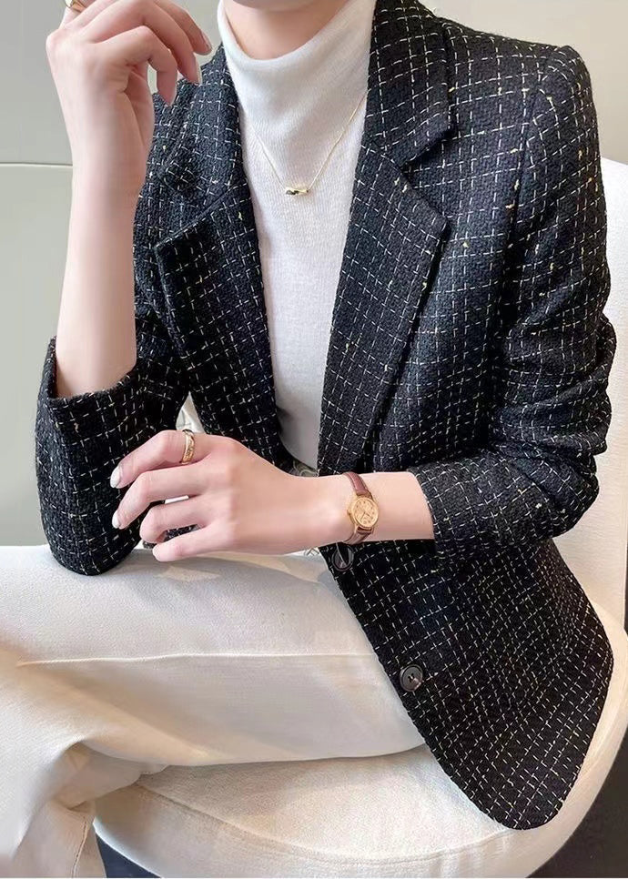 Italian Black Plaid Cotton Formal Coats Spring Yj051