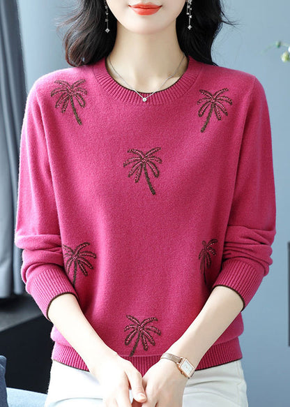 Italian Yellow O Neck Jacquard Zircon Wool Sweaters Winter Rl029
