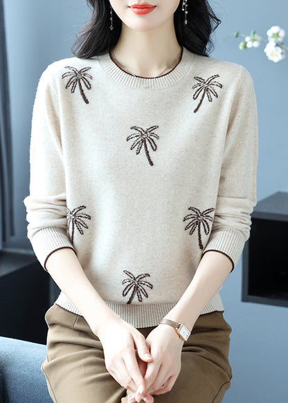 Italian Yellow O Neck Jacquard Zircon Wool Sweaters Winter Rl029