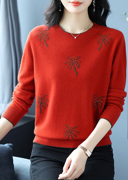 Italian Yellow O Neck Jacquard Zircon Wool Sweaters Winter Rl029
