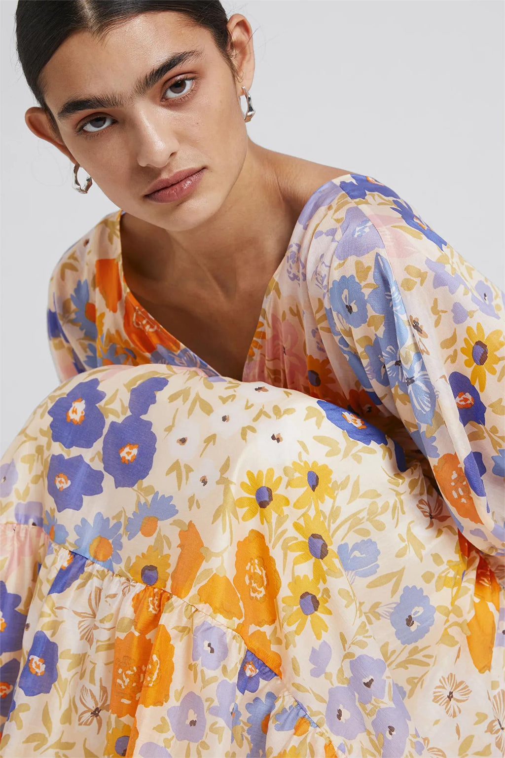 Puff Sleeve V-neck Maxi Dress