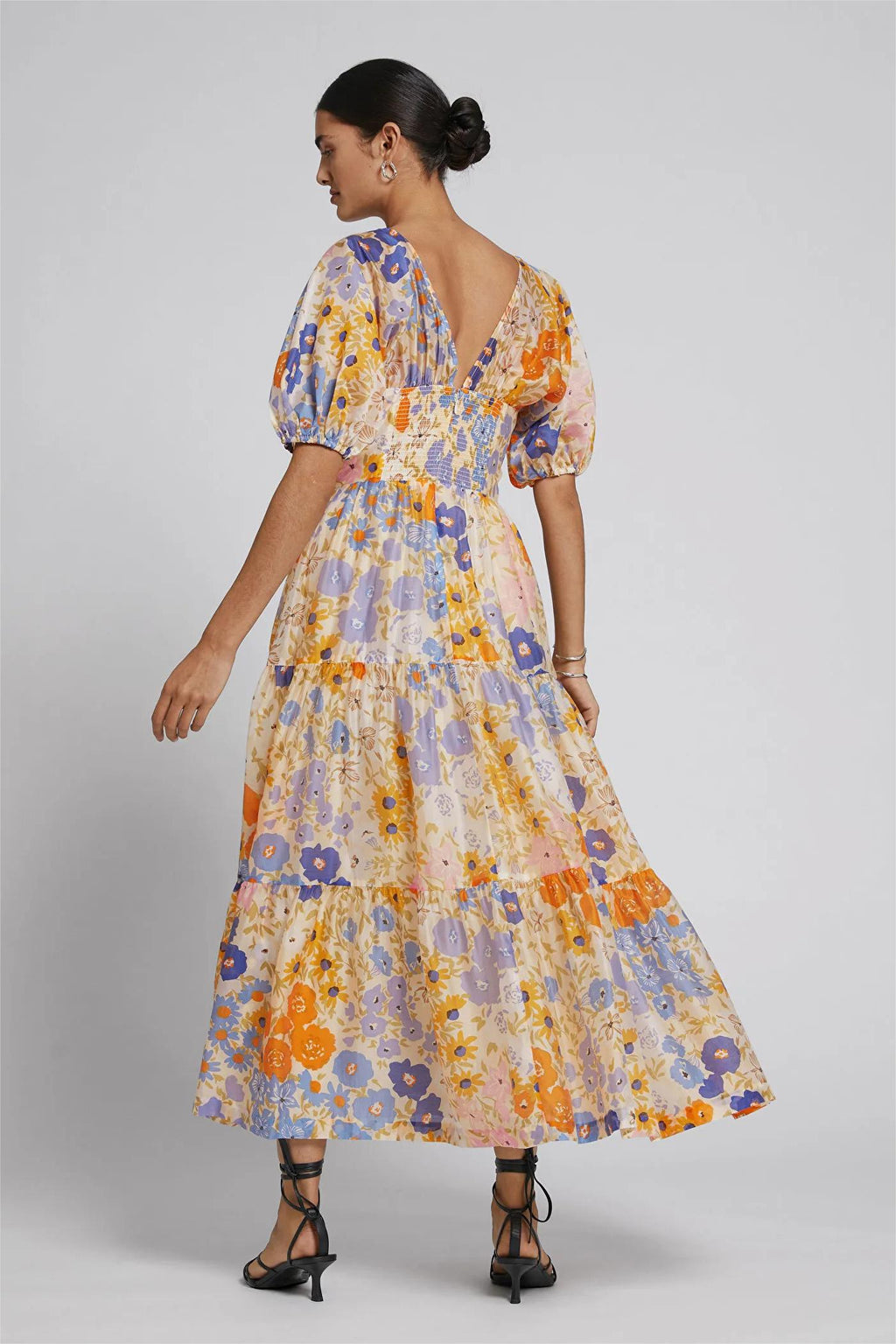 Puff Sleeve V-neck Maxi Dress