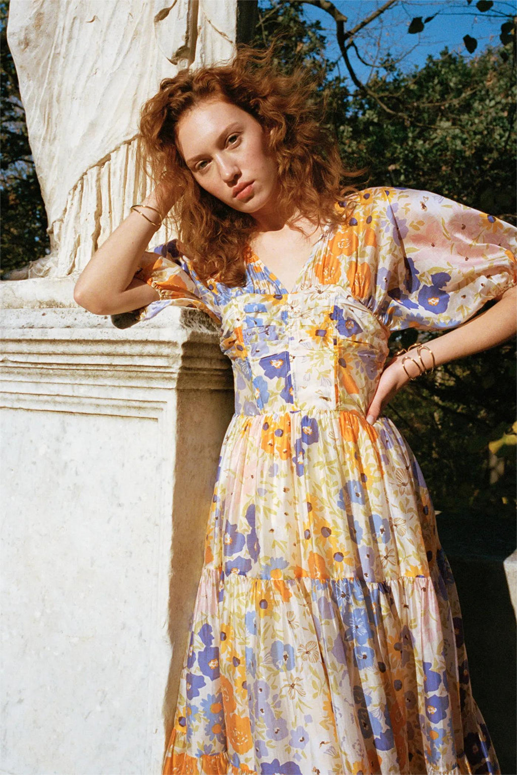 Puff Sleeve V-neck Maxi Dress