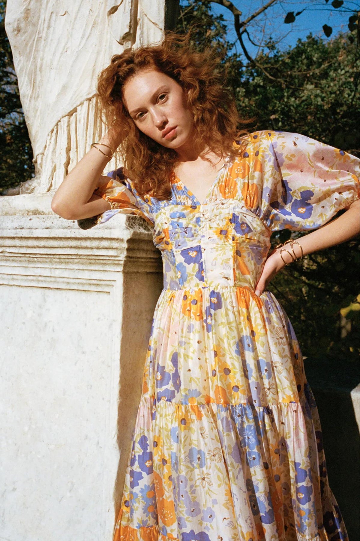 Puff Sleeve V-neck Maxi Dress