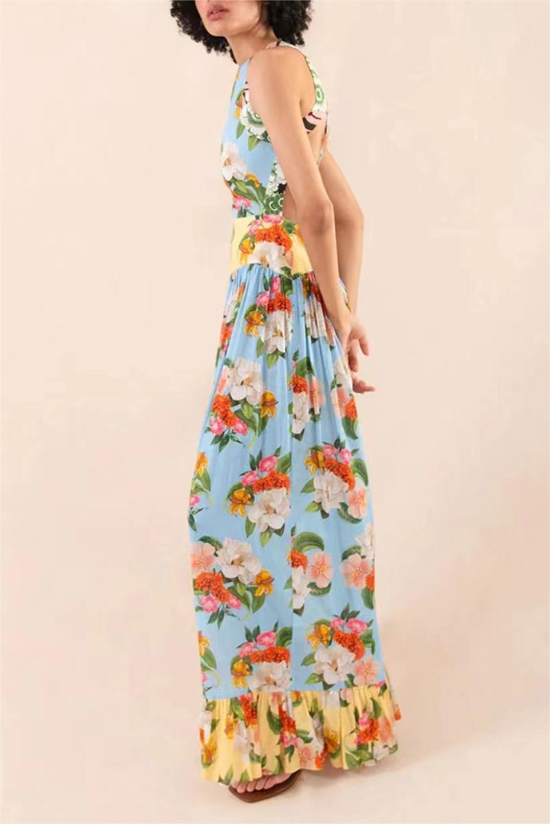 Lace-up Ruffle Hem Maxi Dress