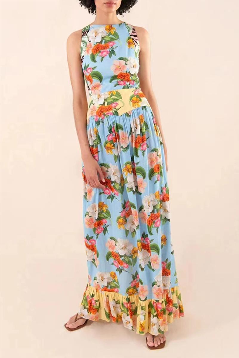 Lace-up Ruffle Hem Maxi Dress