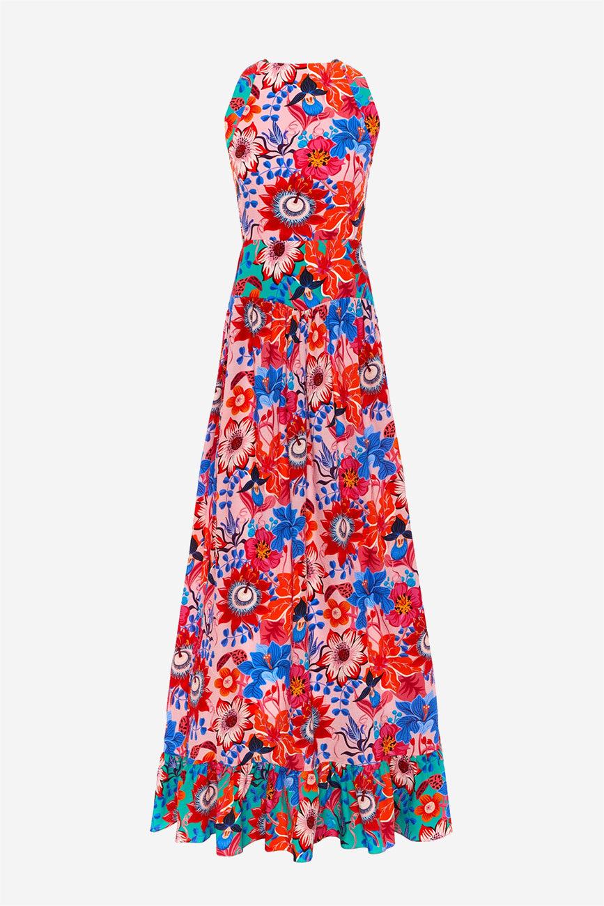 Lace-up Ruffle Hem Maxi Dress