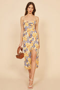 Cami Lace Up Slim Slit Midi Dress Yellow