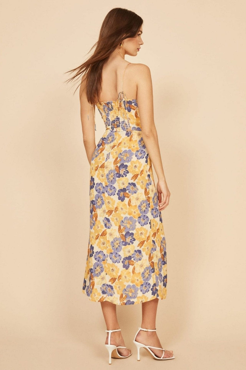 Cami Lace Up Slim Slit Midi Dress Yellow