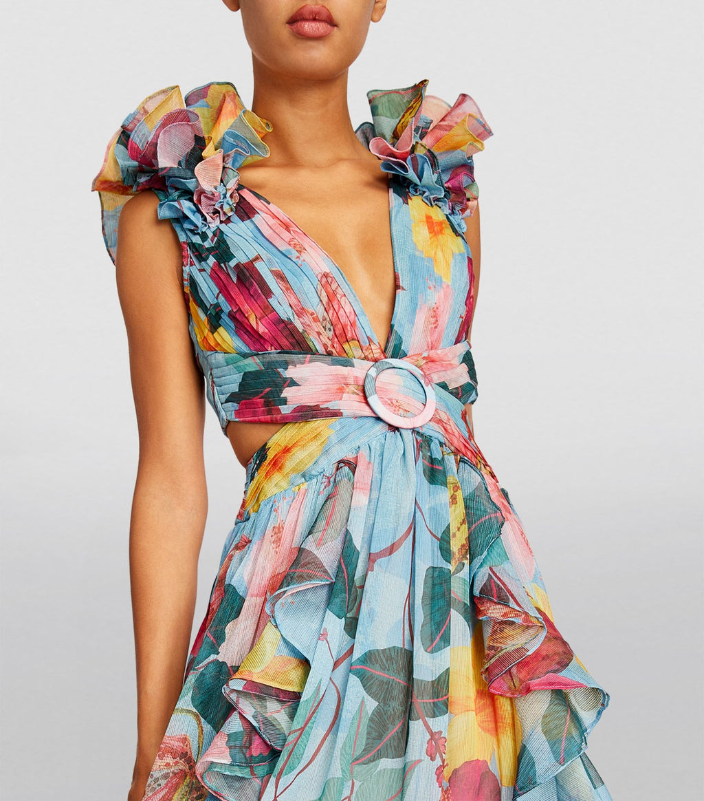 Sleeveless V-neck Ruffle Hem Lace Up Maxi Dress