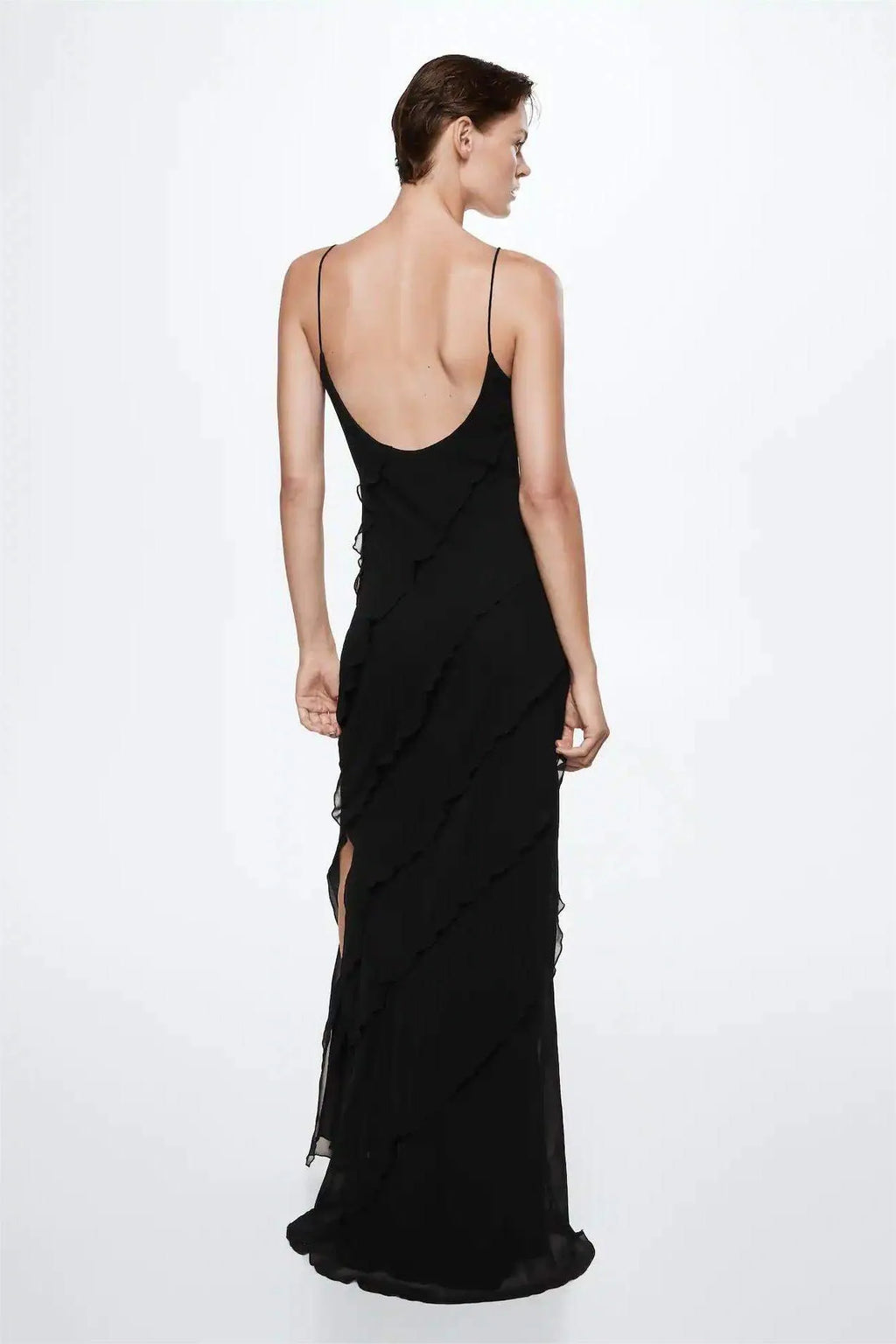 Ruffle Hem Slit Cami Maxi Dress Black