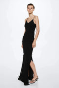 Ruffle Hem Slit Cami Maxi Dress Black
