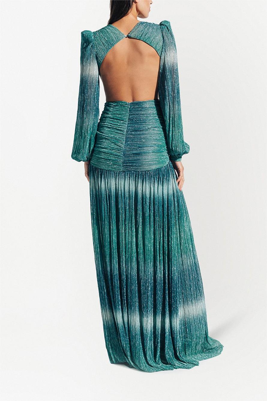 Gradient Lantern Sleeve V-neck Waistless Maxi Dress