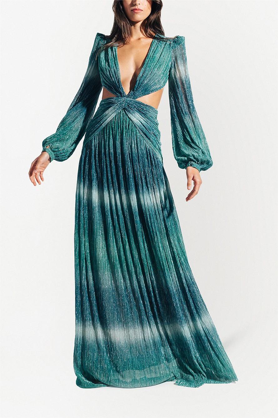 Gradient Lantern Sleeve V-neck Waistless Maxi Dress