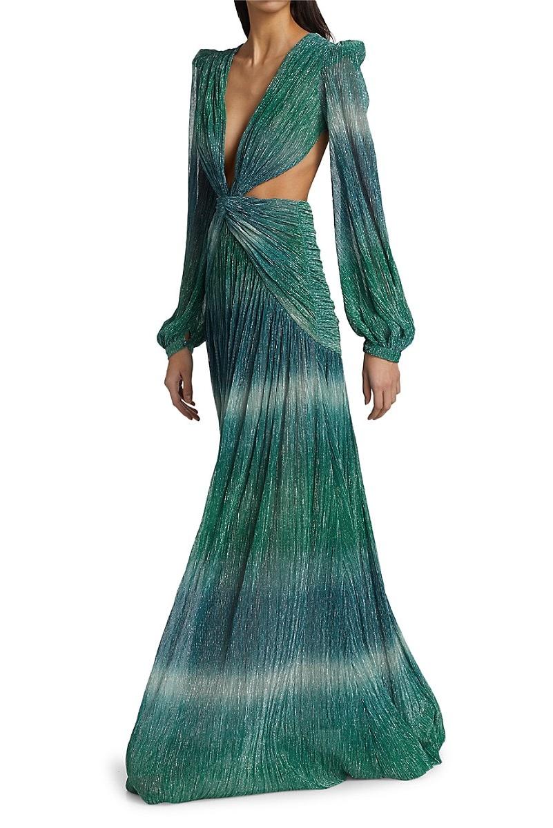 Gradient Lantern Sleeve V-neck Waistless Maxi Dress