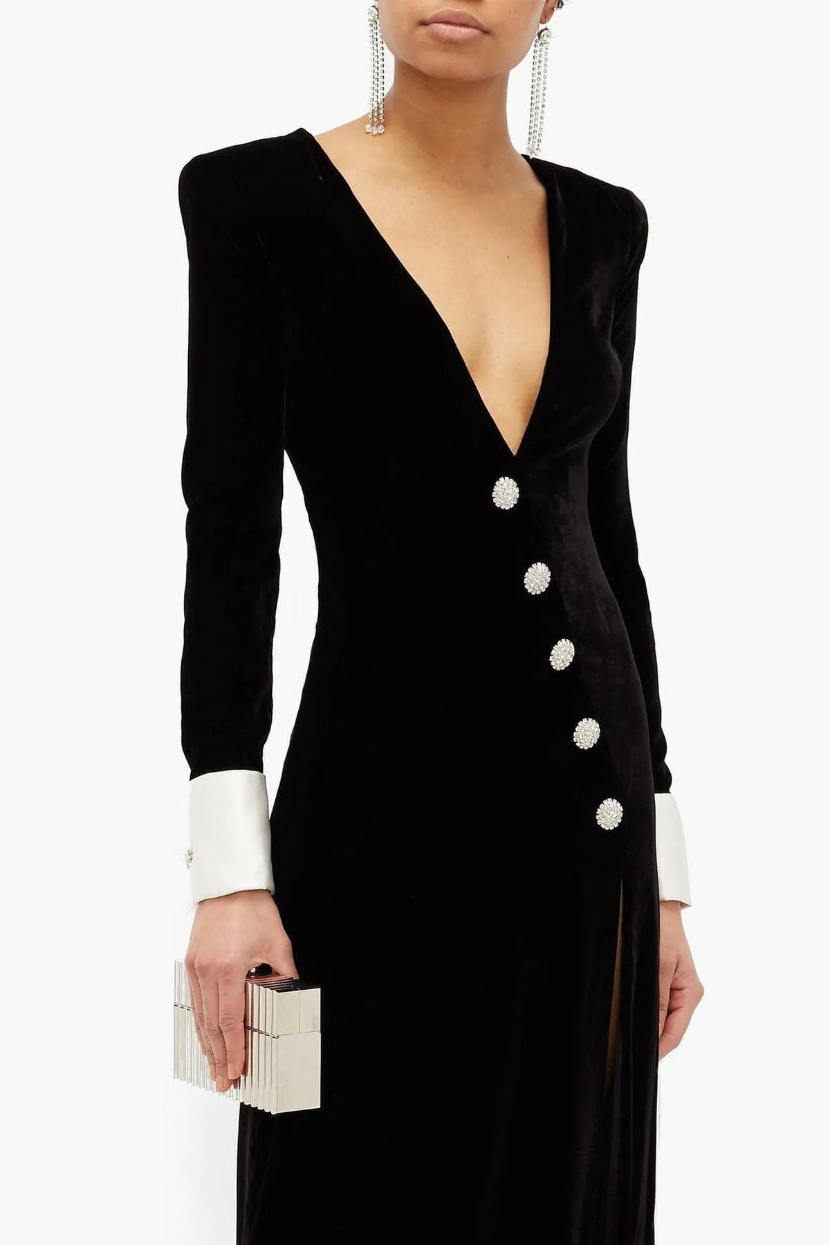 Long Sleeve V-neck Slit Maxi Dress