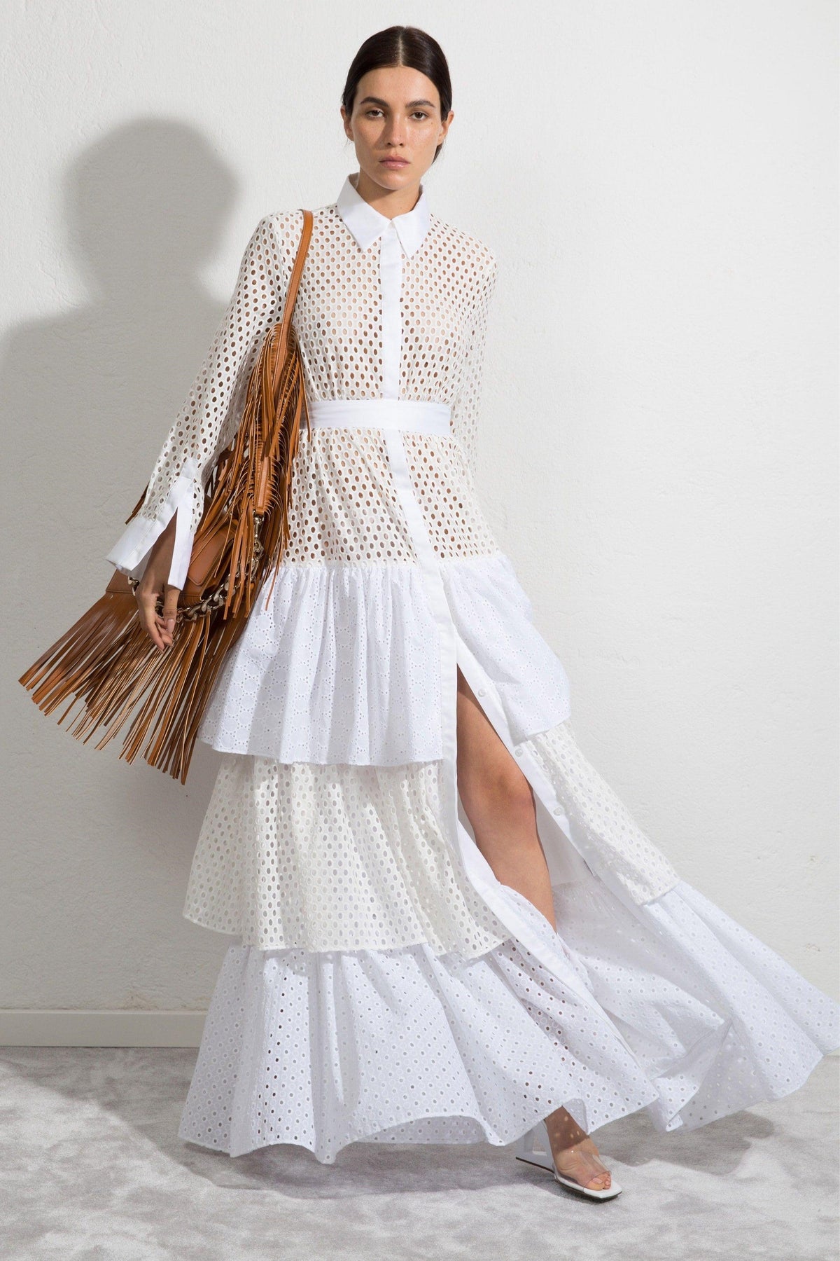 Cut-out Layered Hem Maxi Dress White