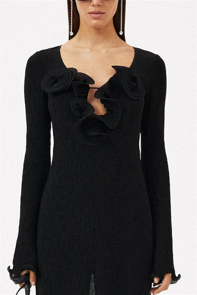 Long Sleeve V-neck Slit Maxi Dress Color