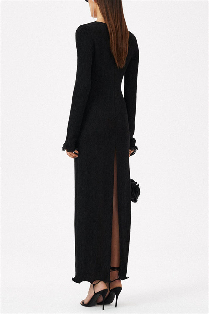 Long Sleeve V-neck Slit Maxi Dress Color