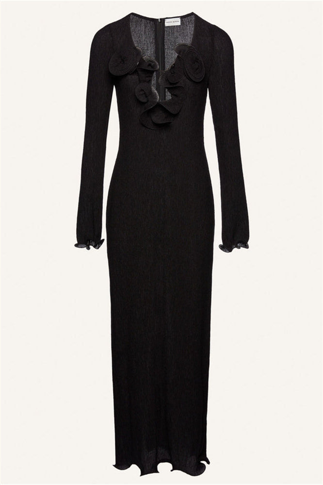 Long Sleeve V-neck Slit Maxi Dress Color