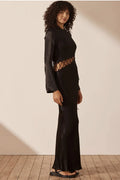 Long Sleeve Crew Collar Cut-out Maxi Dress