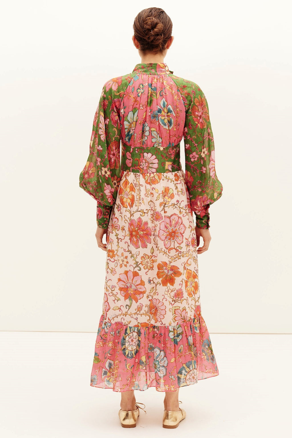 Patchwork Button Maxi Dress