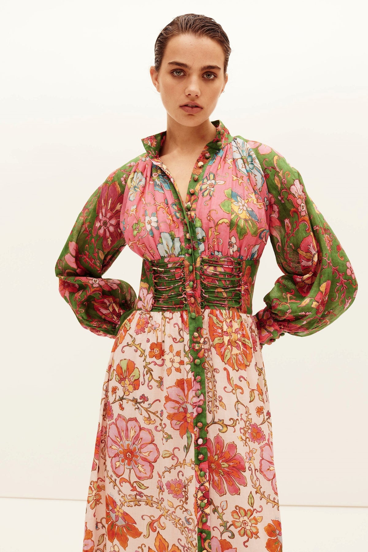 Patchwork Button Maxi Dress
