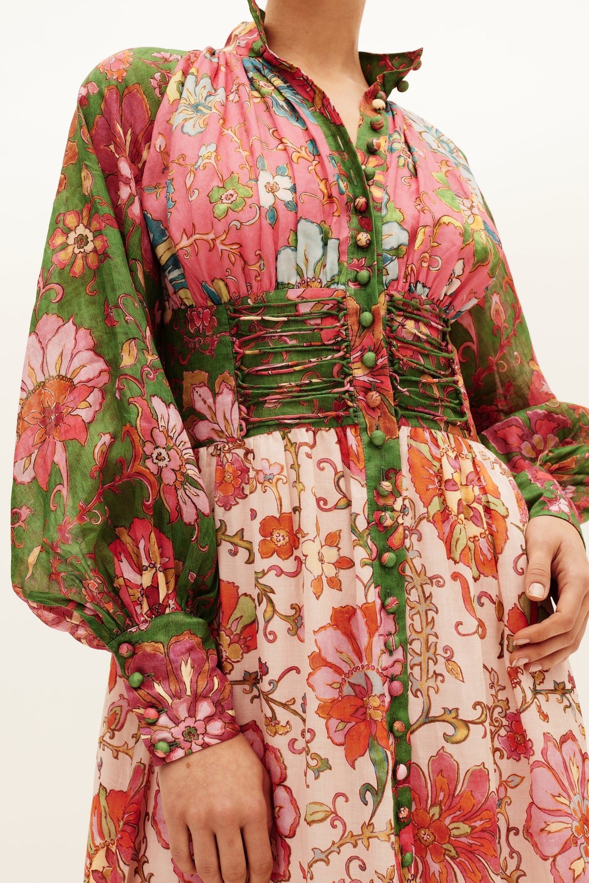 Patchwork Button Maxi Dress
