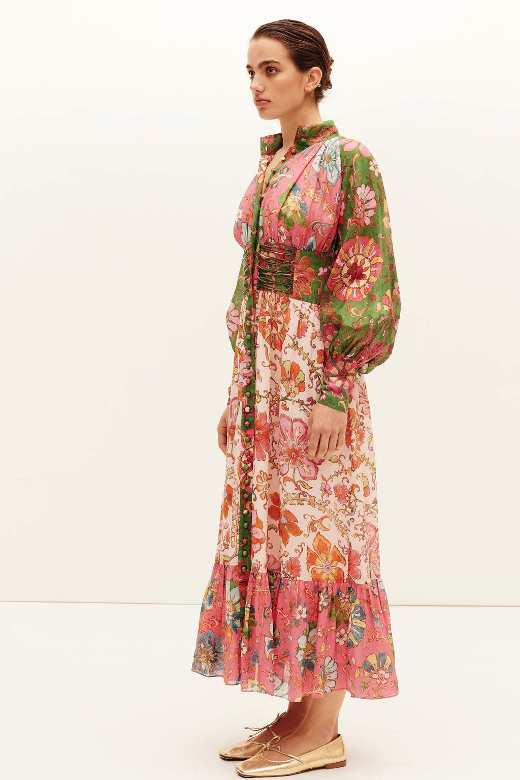 Patchwork Button Maxi Dress