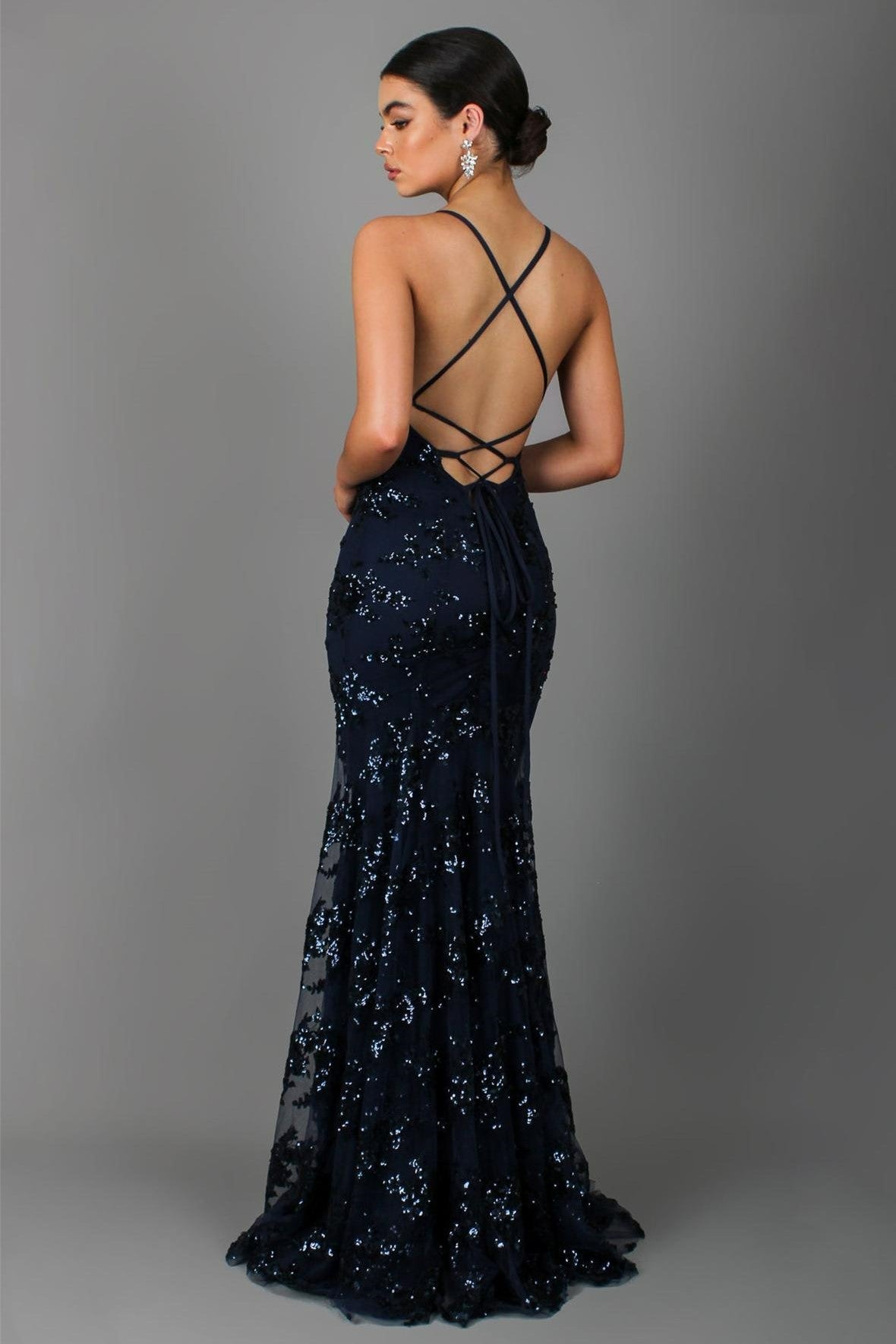 Sequin V-neck Backless Maxi Dress