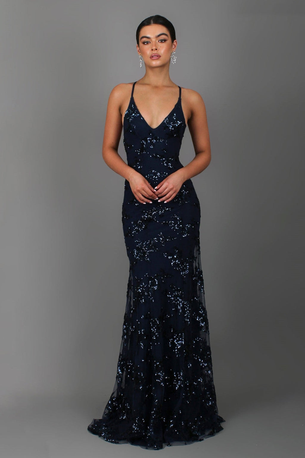 Sequin V-neck Backless Maxi Dress