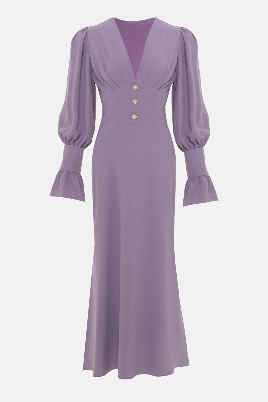 V-neck Lantern Sleeve Midi Dress