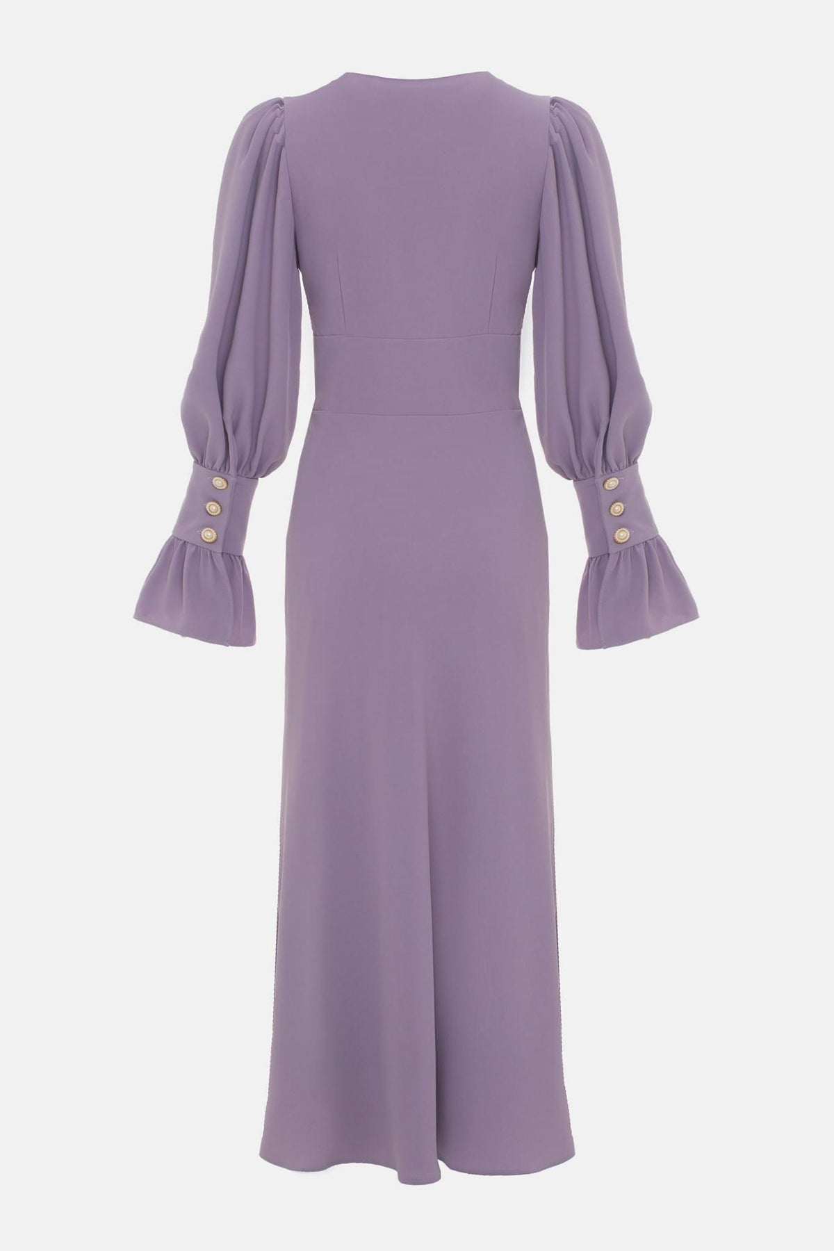 V-neck Lantern Sleeve Midi Dress