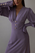 V-neck Lantern Sleeve Midi Dress