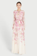 Print Round Neck Puff Sleeve Maxi Dress