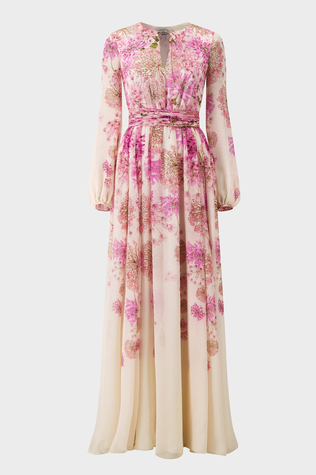 Print Round Neck Puff Sleeve Maxi Dress