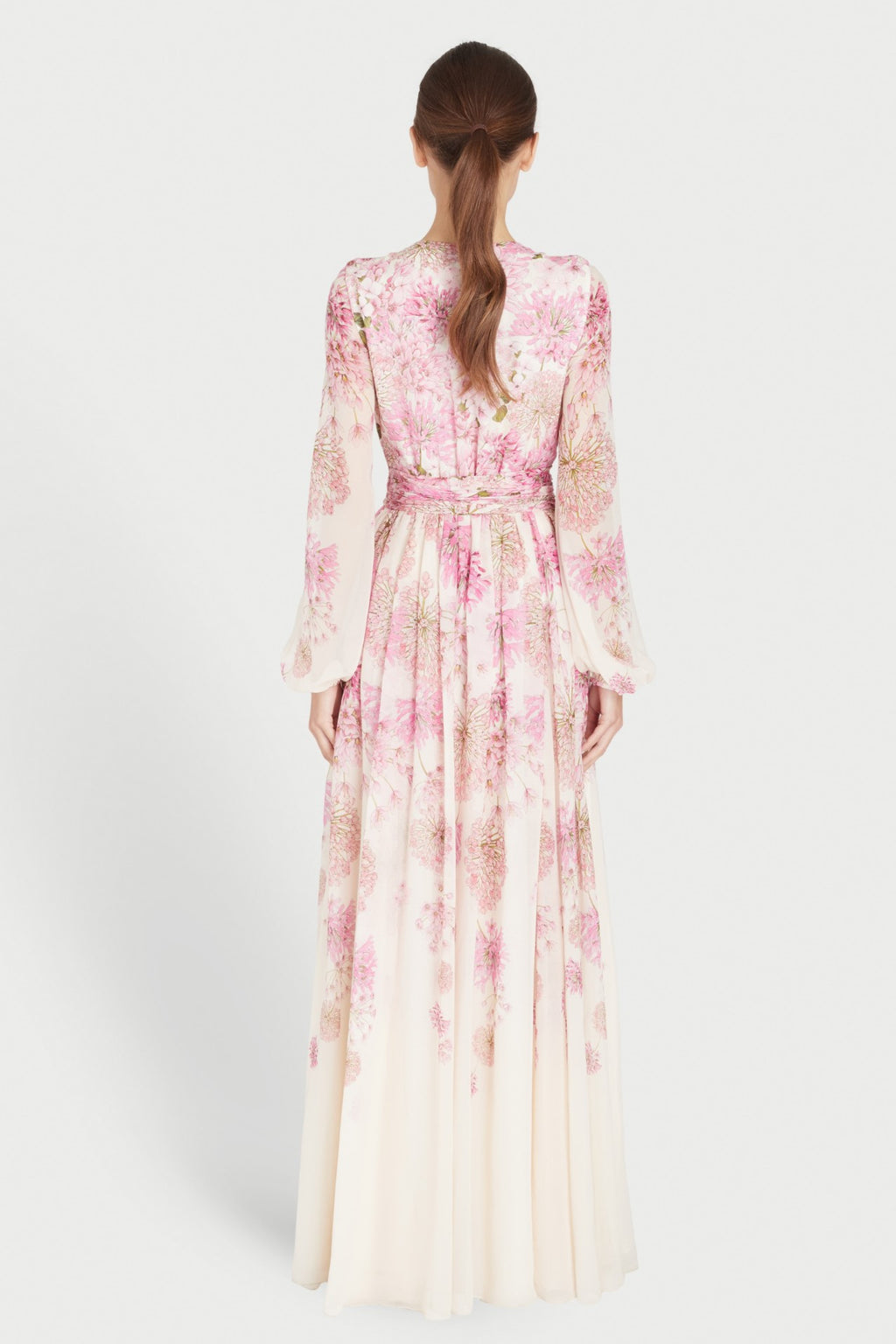 Print Round Neck Puff Sleeve Maxi Dress