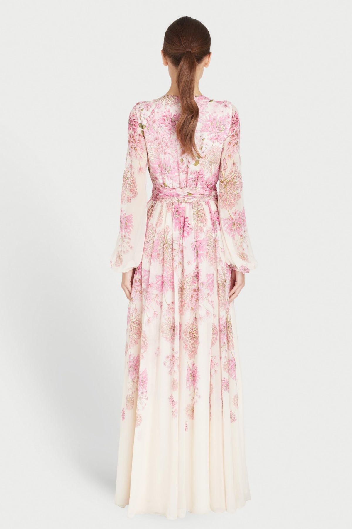Print Round Neck Puff Sleeve Maxi Dress