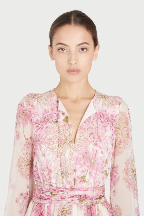 Print Round Neck Puff Sleeve Maxi Dress
