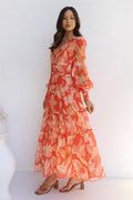 V-neck Lantern Sleeve Midi Dress