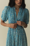 Puff Sleeve Single Breasted Midi Dress