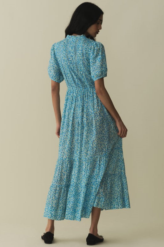 Puff Sleeve Single Breasted Midi Dress