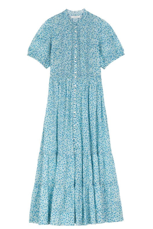 Puff Sleeve Single Breasted Midi Dress
