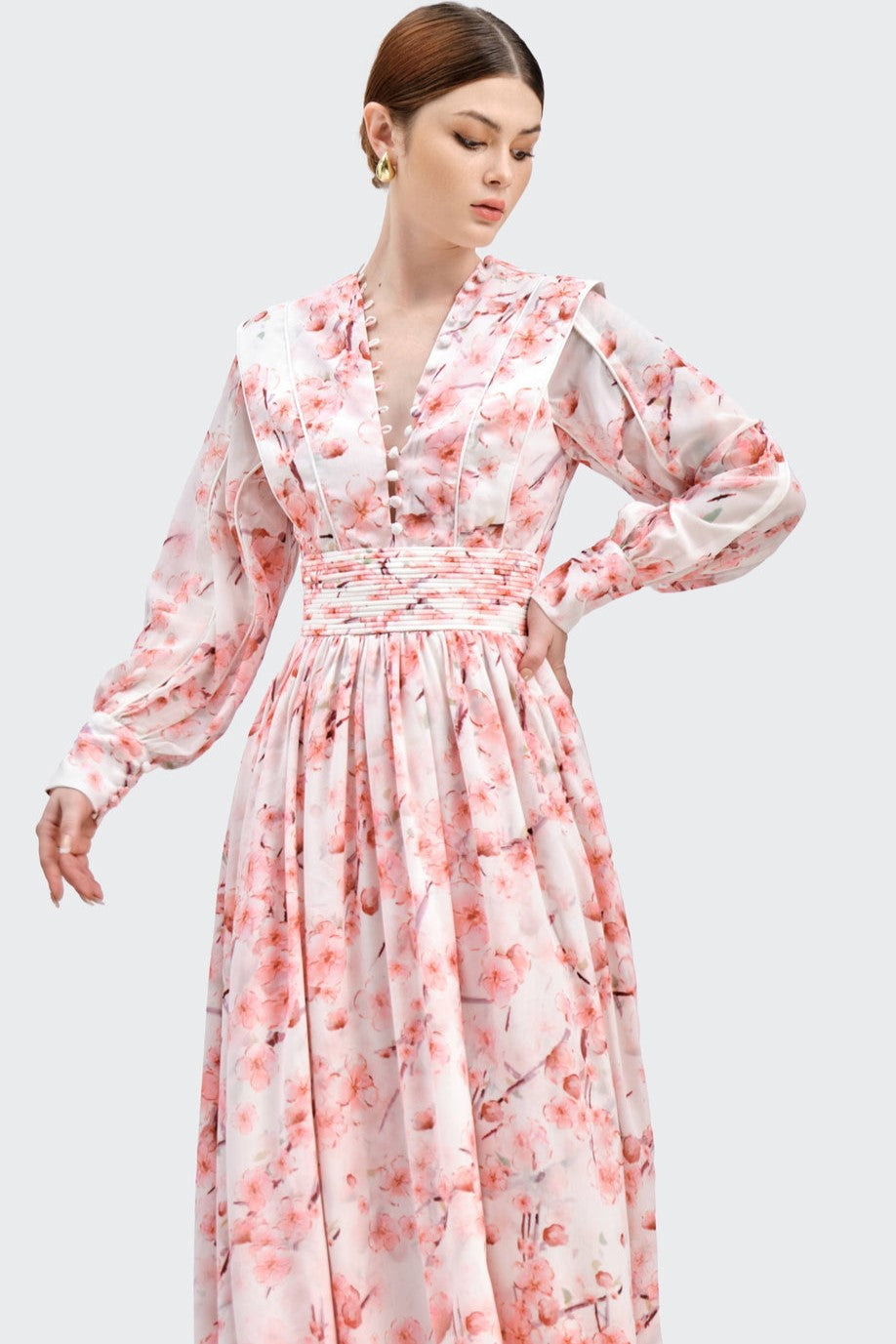 Long Sleeve Single Breasted Midi Dress
