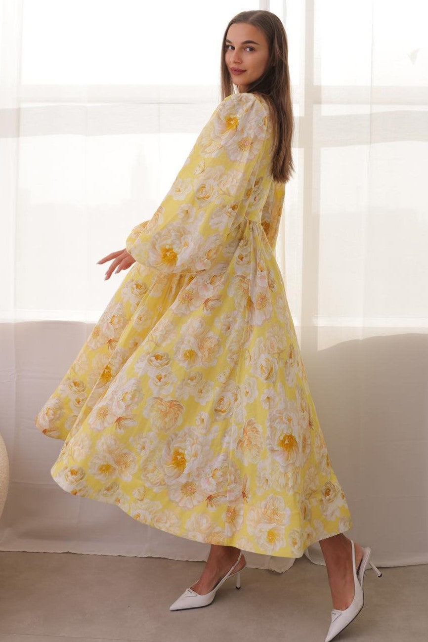 V-neck Long Sleeve Midi Dress